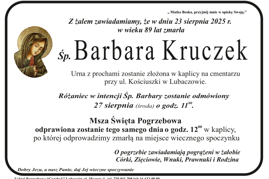 Zmarła Barbara Kruczek [89 lat]